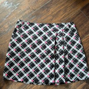 Lady Hagen black mini skirt with pink triangles and white lines